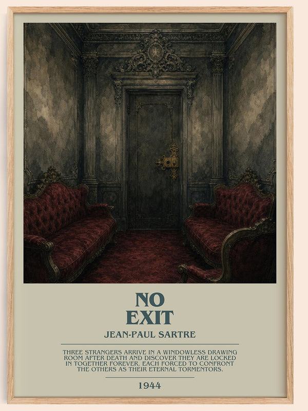 No Exit bookish book poster by Jean-Paul Sartre – framed literary art print