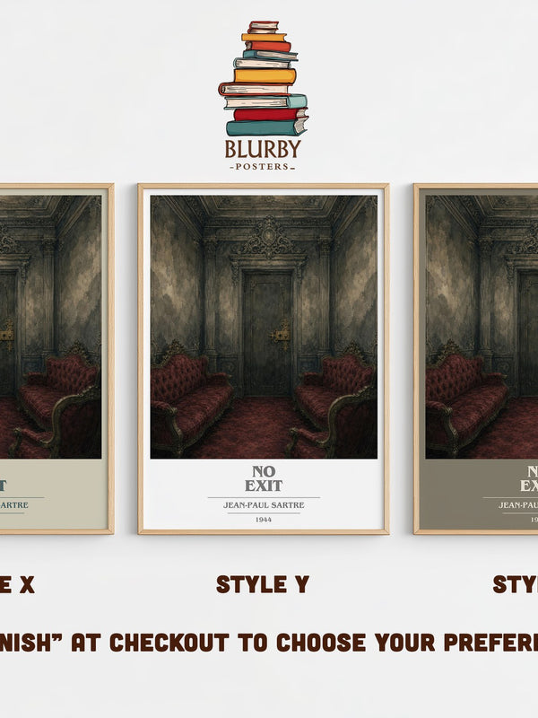 No Exit book cover print in frame leaning in hallway – philosophy wall art