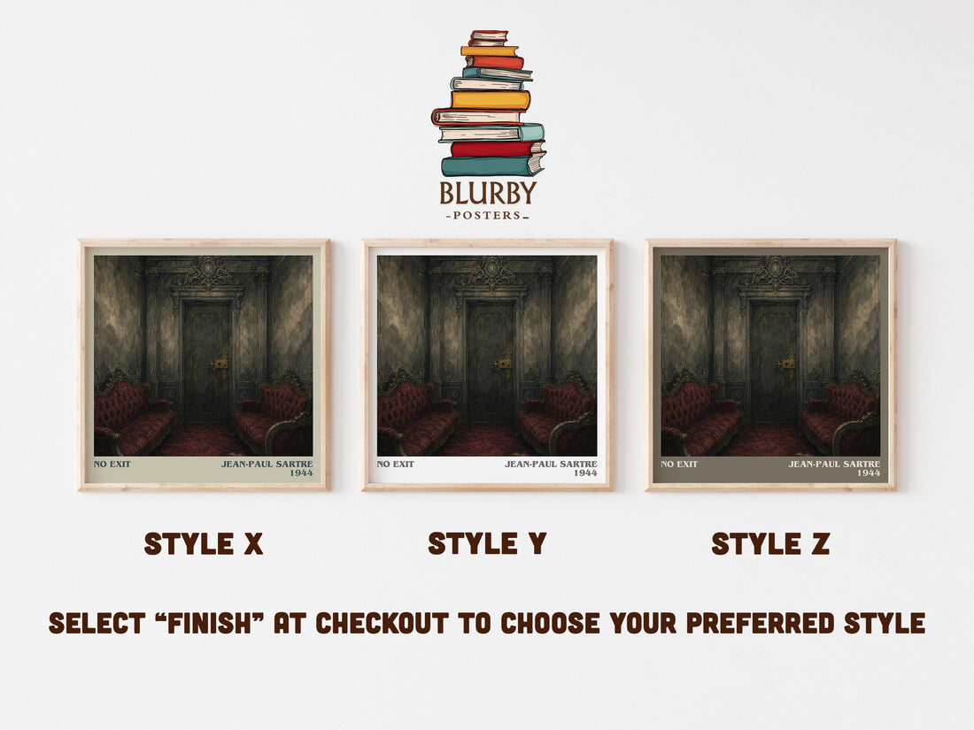 No Exit literary print in frame leaning in hallway – philosophy wall art (mockup)
