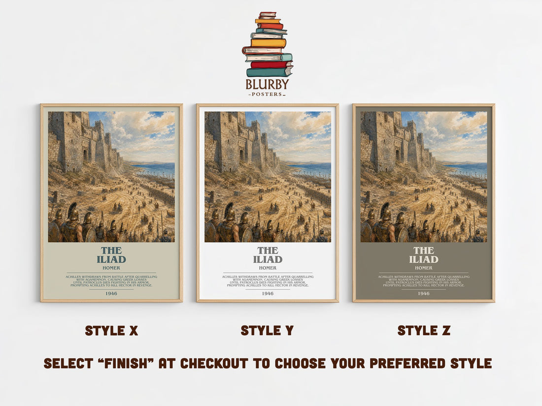 The Iliad bookish print in frame leaning in hallway – poetry wall art (mockup)
