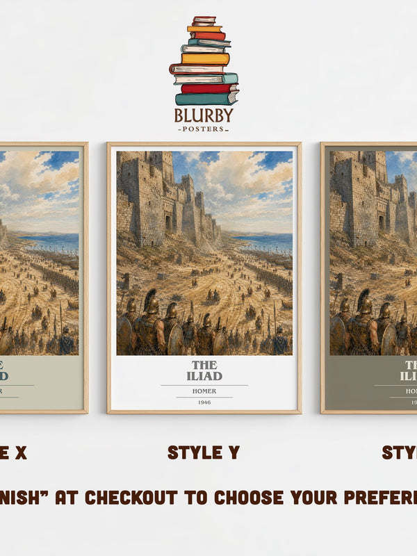 The Iliad book cover print in frame leaning in hallway – poetry wall art