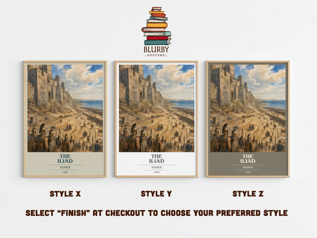 The Iliad book cover print in frame leaning in hallway – poetry wall art (mockup)