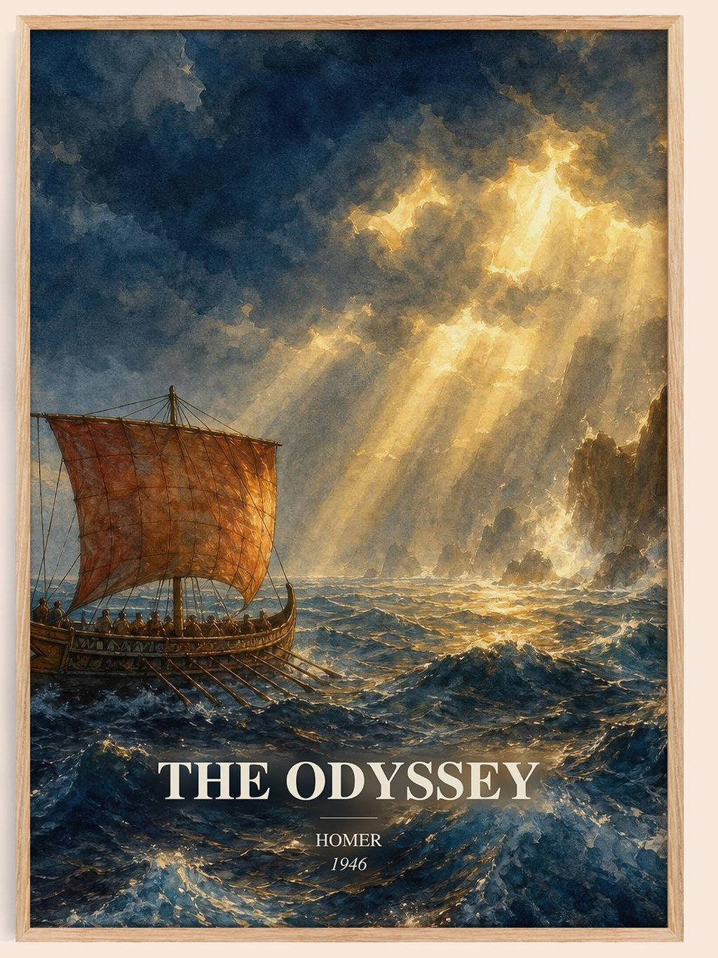 The Odyssey watercolour book poster by Homer – framed literary art print