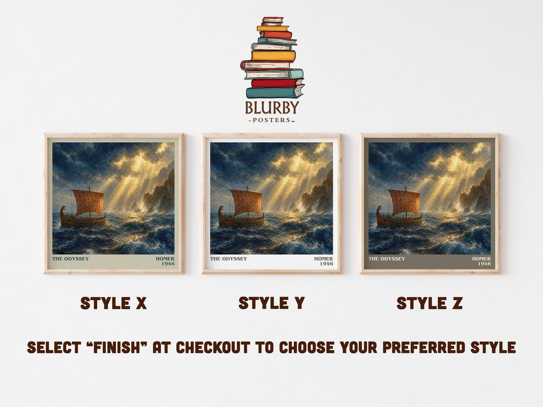 The Odyssey literary print in frame leaning in hallway – classic literature wall art (mockup)