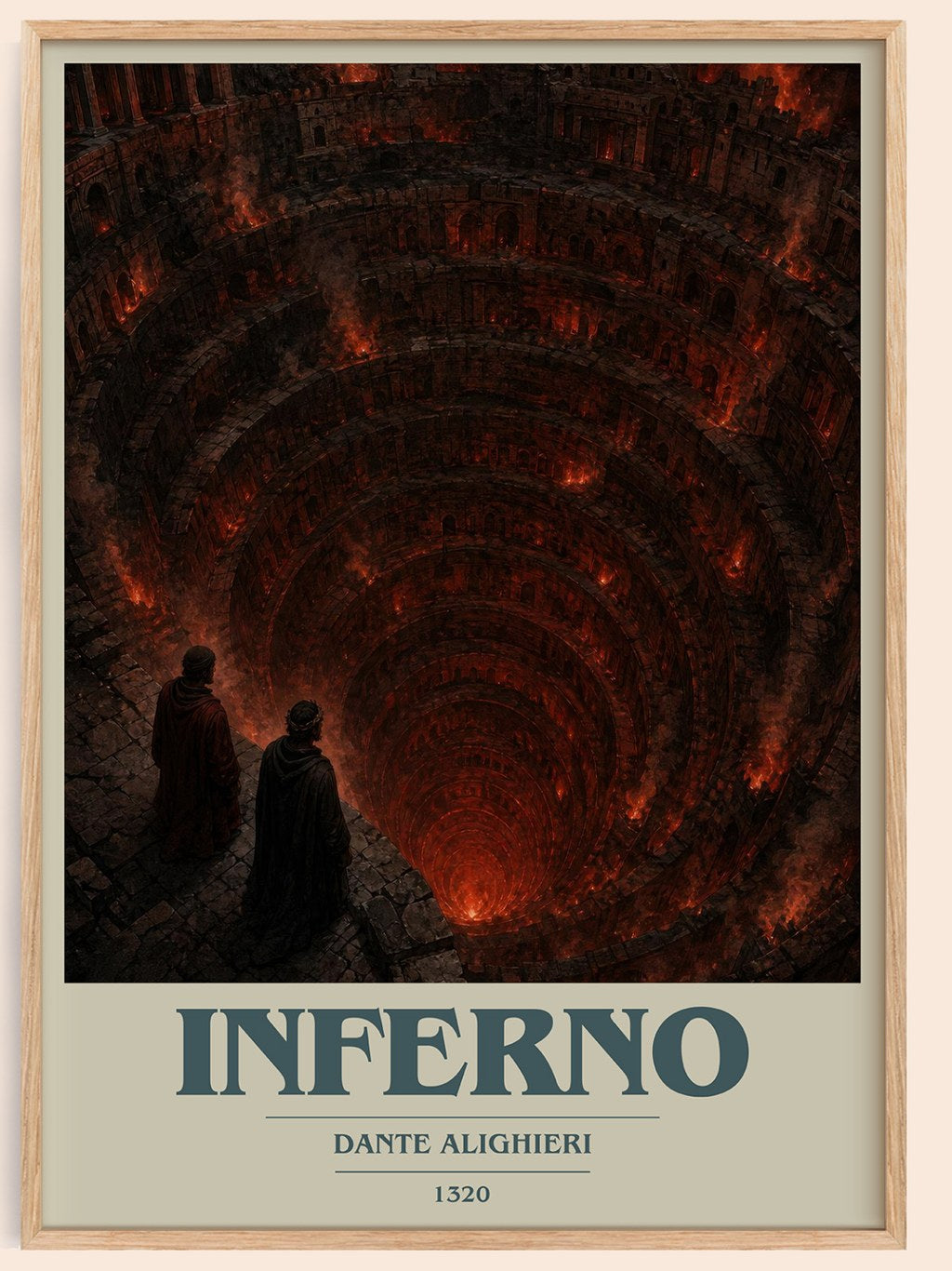 Inferno book cover book poster by Dante Alighieri – framed literary art print