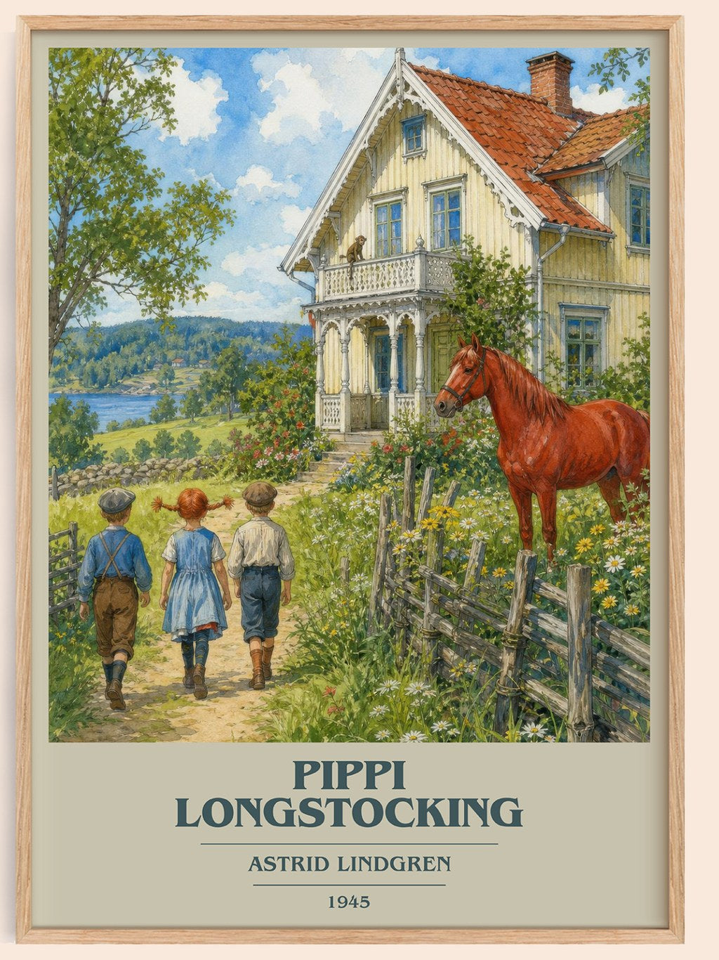 Pippi Longstocking book cover book poster by Astrid Lindgren – framed literary art print