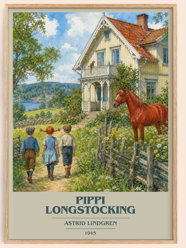 Pippi Longstocking book cover book poster by Astrid Lindgren – framed literary art print