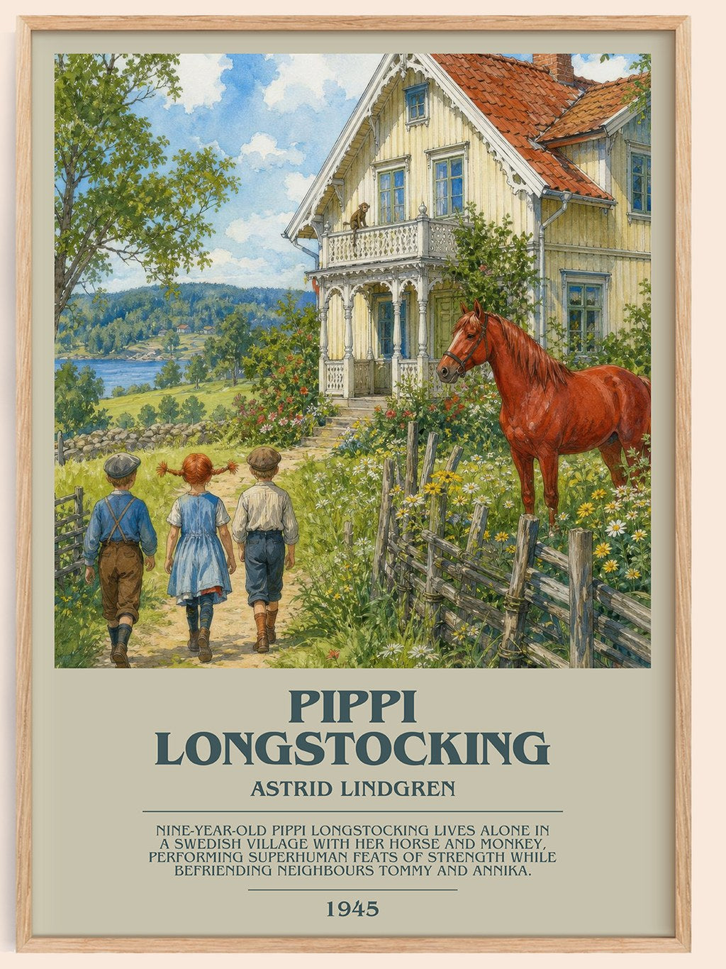 Pippi Longstocking bookish book poster by Astrid Lindgren – framed literary art print
