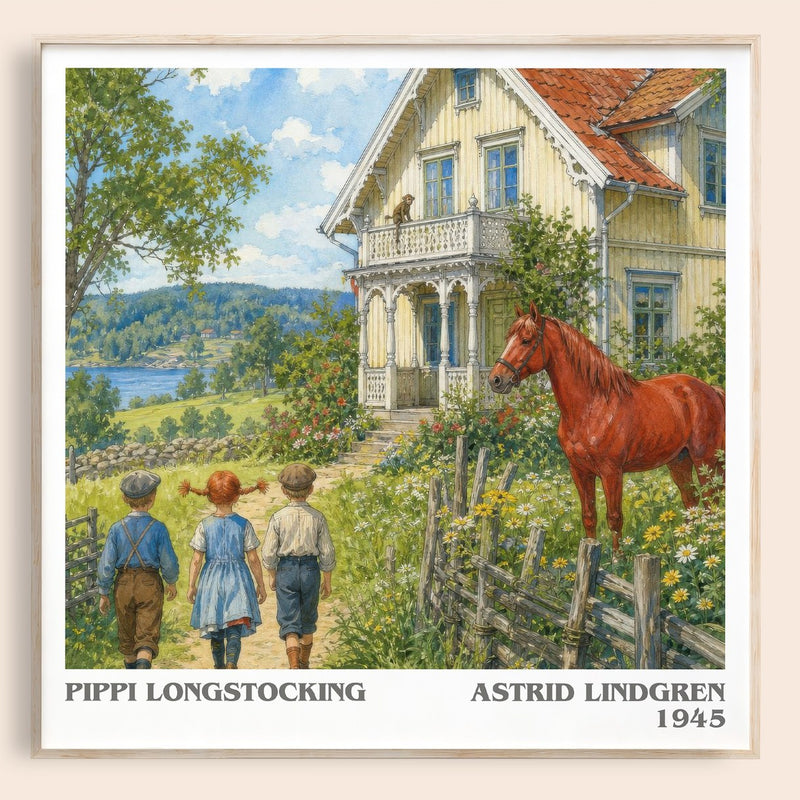 Pippi Longstocking literary book poster by Astrid Lindgren – framed literary art print