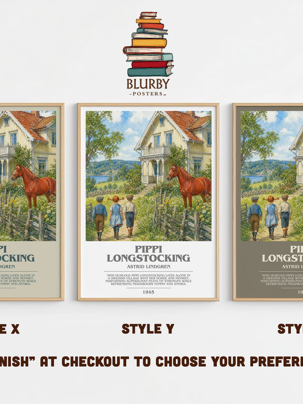 Pippi Longstocking bookish print in frame leaning in hallway – childrens wall art