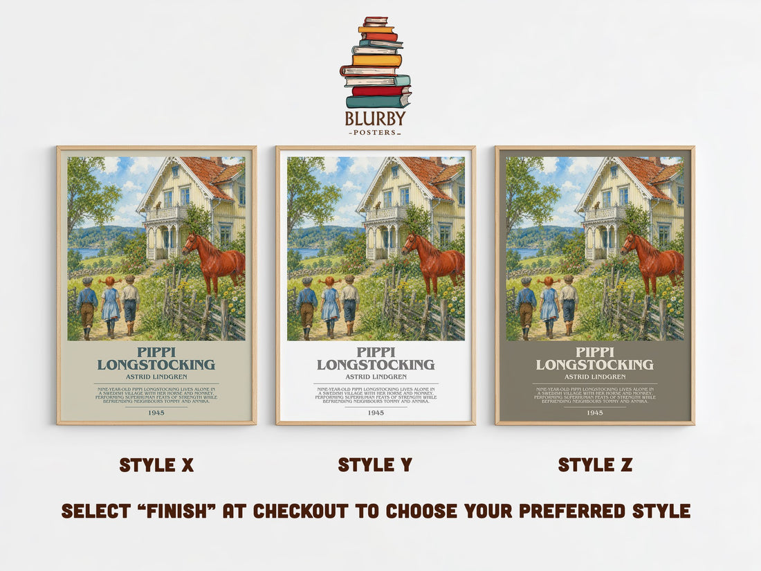 Pippi Longstocking bookish print in frame leaning in hallway – childrens wall art (mockup)