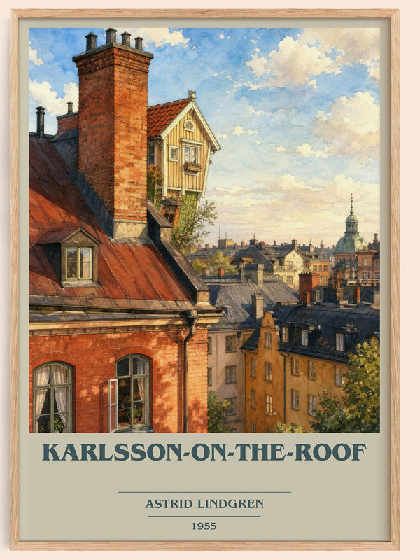 Karlsson-on-the-Roof book cover book poster by Astrid Lindgren – framed literary art print