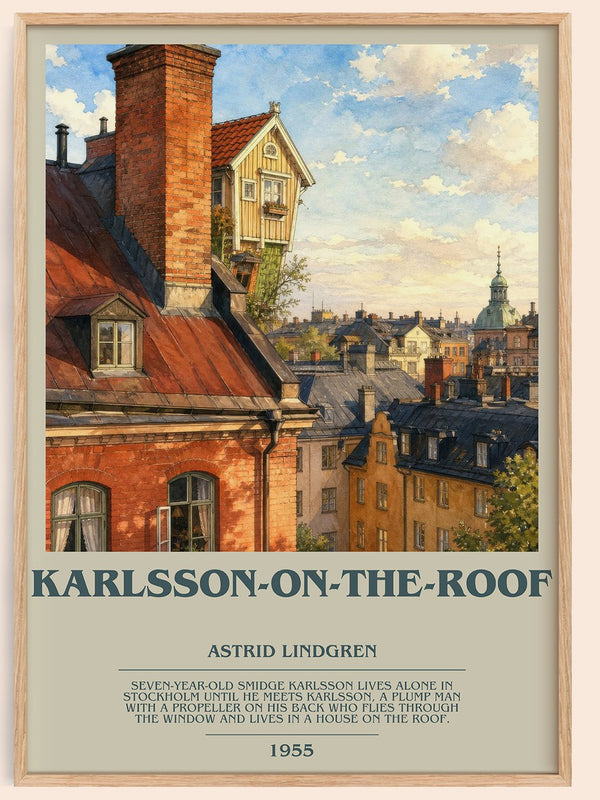 Karlsson-on-the-Roof bookish book poster by Astrid Lindgren – framed literary art print