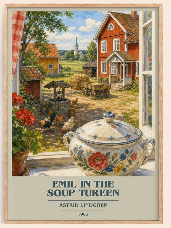 Emil in the Soup Tureen book cover book poster by Astrid Lindgren – framed literary art print