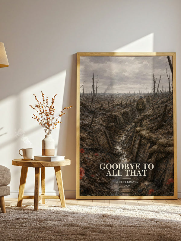 Goodbye to All That watercolour print in frame leaning in hallway – memoir wall art