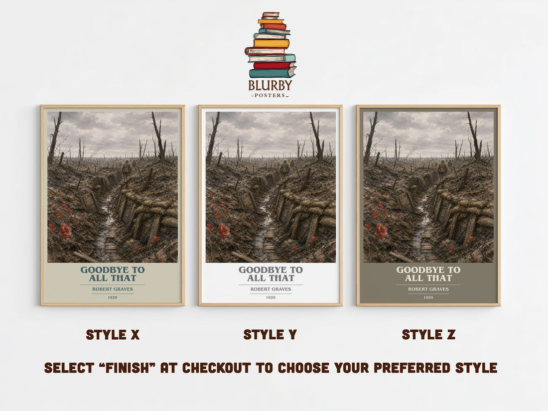 Goodbye to All That book cover print in frame leaning in hallway – memoir wall art (mockup)