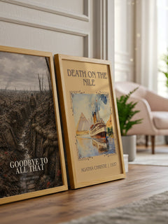 Goodbye to All That watercolour print framed by window – literary home decor