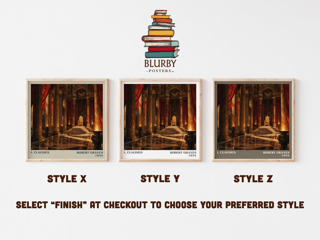 I, Claudius literary print in frame leaning in hallway – historical fiction wall art (mockup)