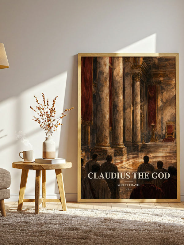 Claudius the God watercolour print in frame leaning in hallway – historical fiction wall art