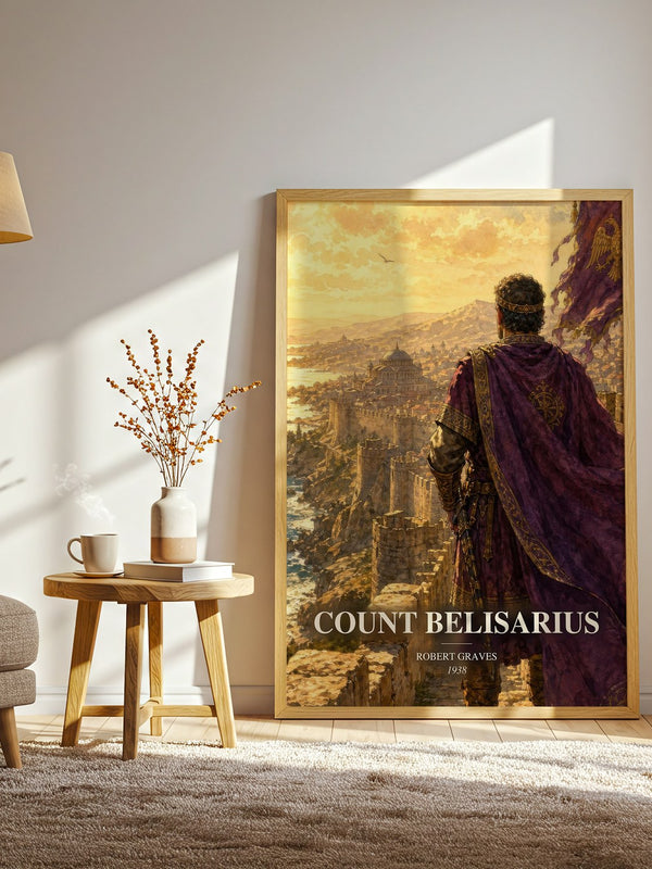 Count Belisarius watercolour print in frame leaning in hallway – historical fiction wall art