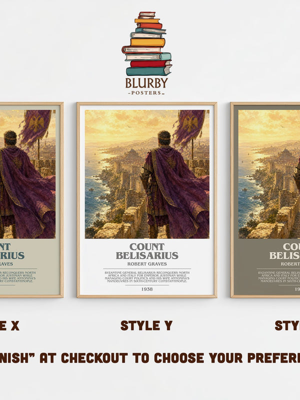 Count Belisarius bookish print in frame leaning in hallway – historical fiction wall art