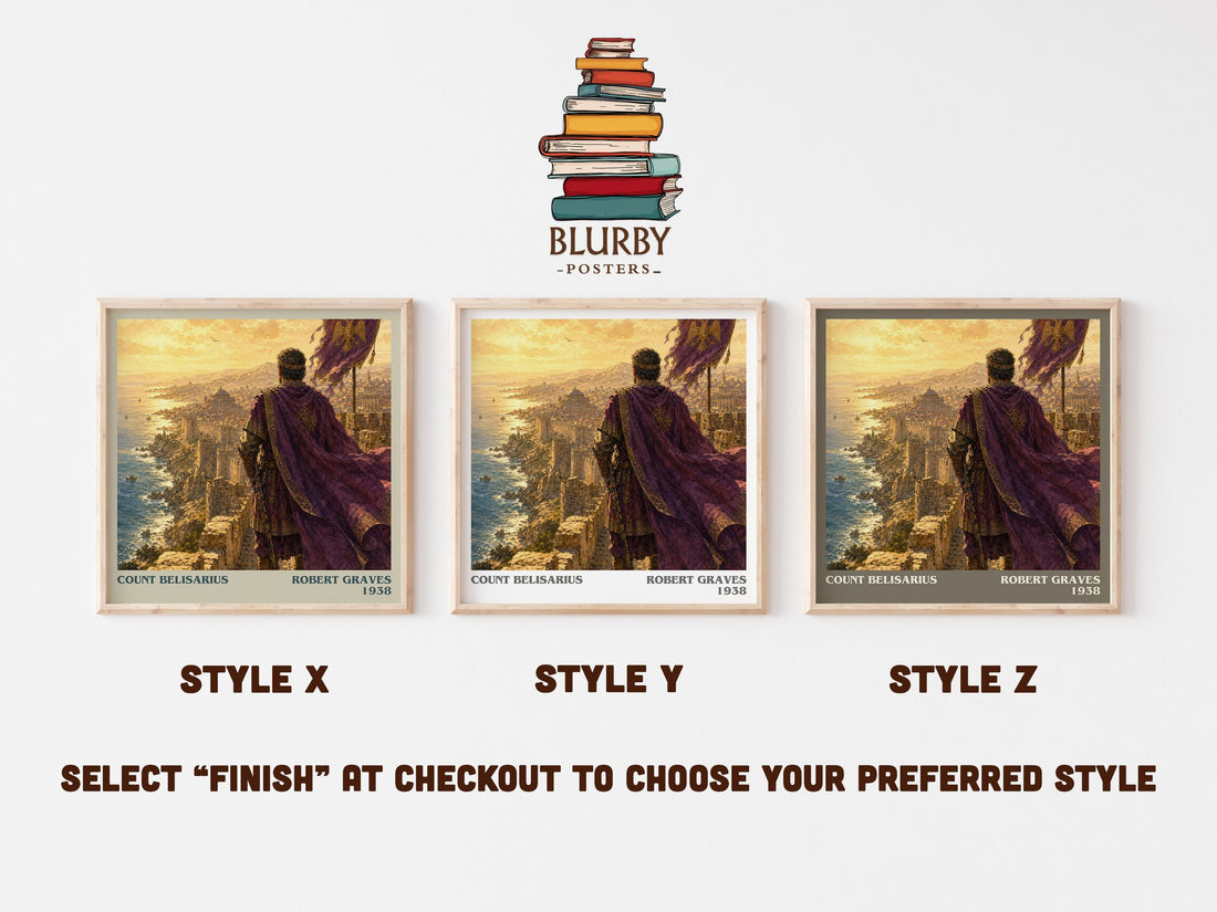 Count Belisarius literary print in frame leaning in hallway – historical fiction wall art (mockup)