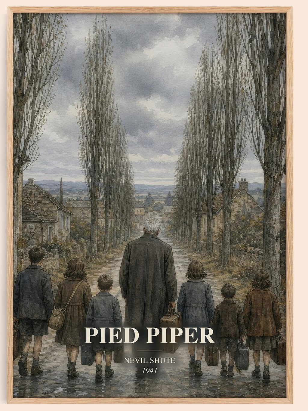 Pied Piper watercolour book poster by Nevil Shute – framed literary art print