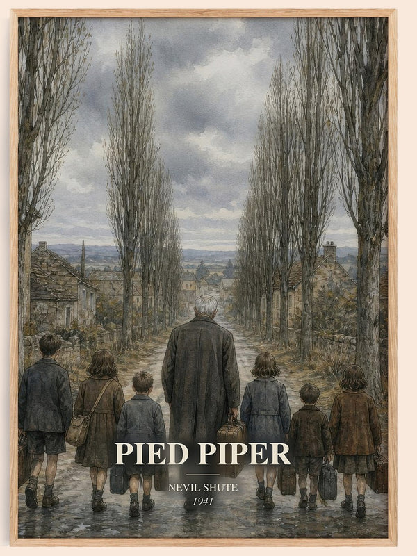 Pied Piper watercolour book poster by Nevil Shute – framed literary art print