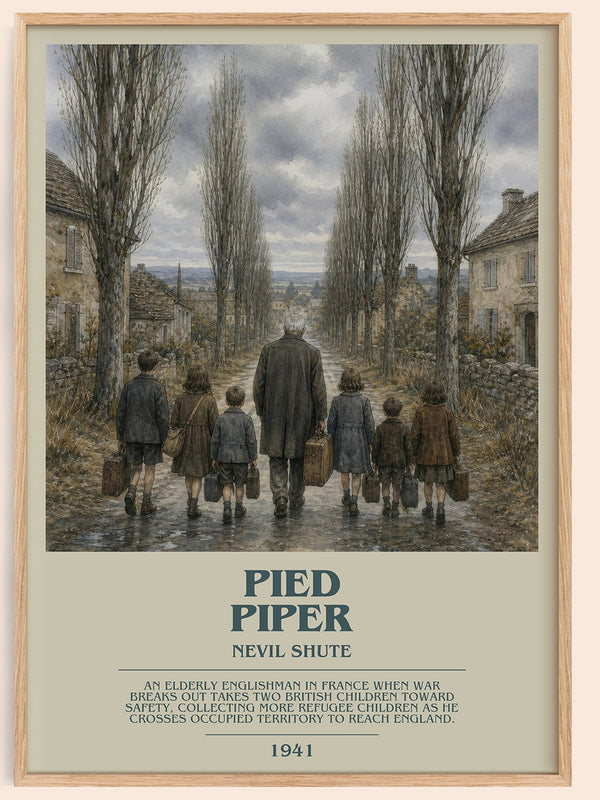 Pied Piper bookish book poster by Nevil Shute – framed literary art print