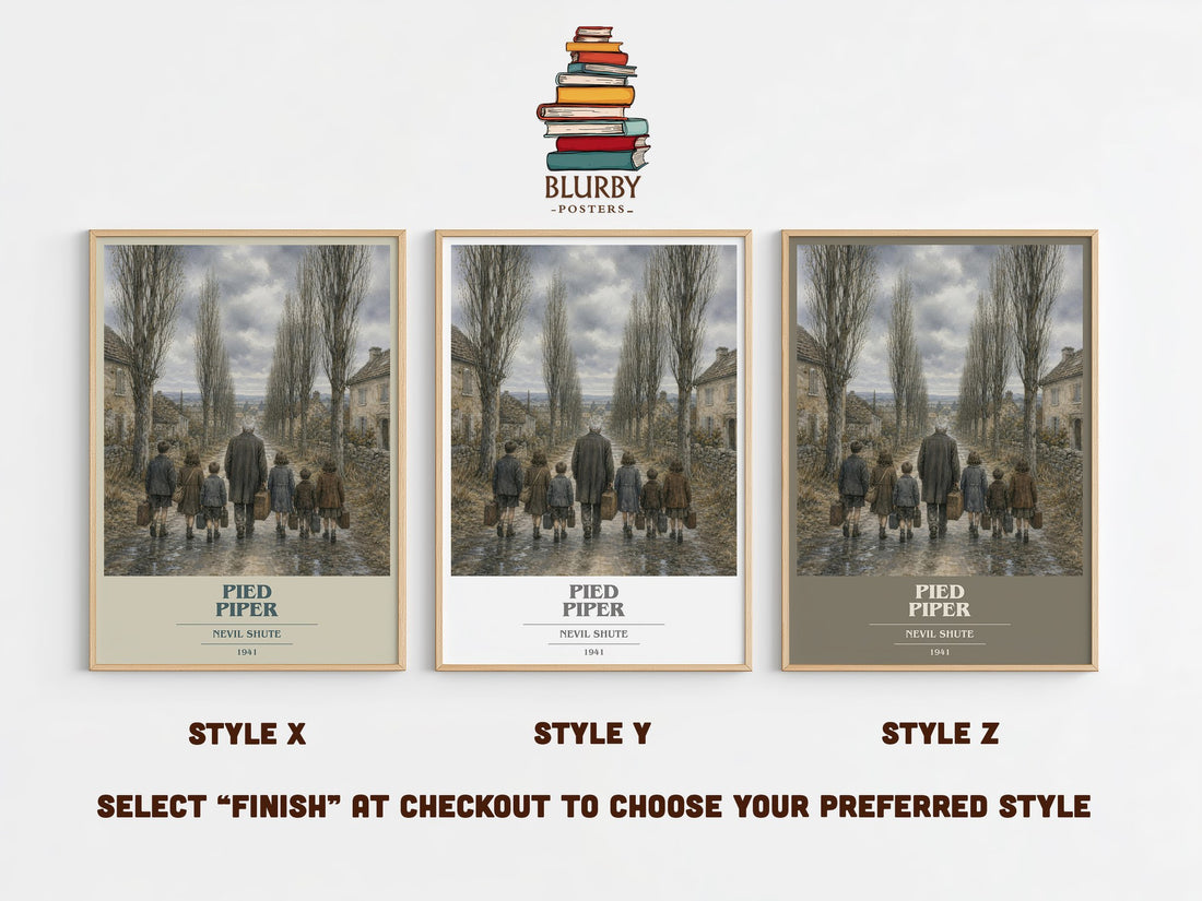 Pied Piper book cover print in frame leaning in hallway – historical fiction wall art (mockup)