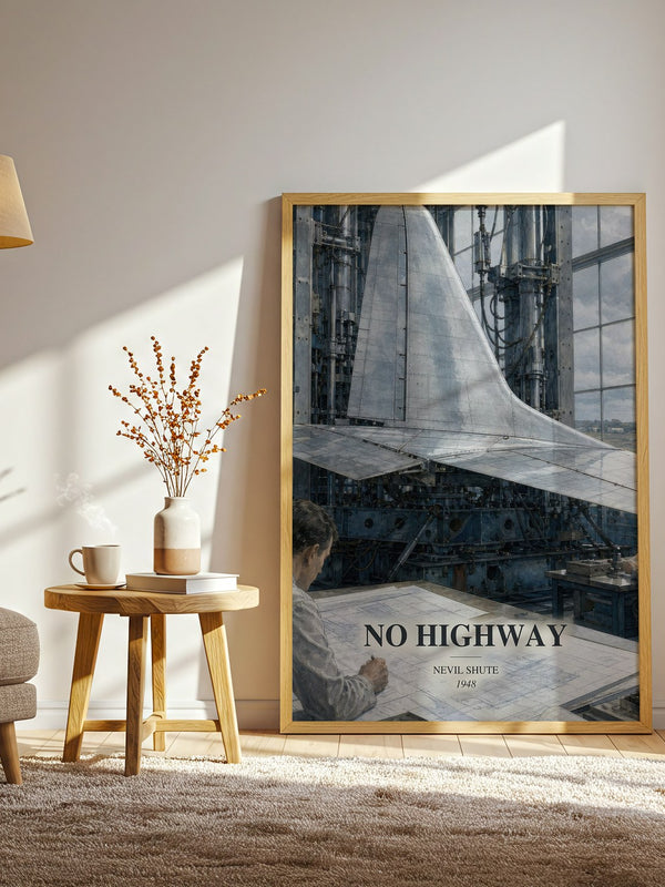 No Highway watercolour print in frame leaning in hallway – literary fiction wall art