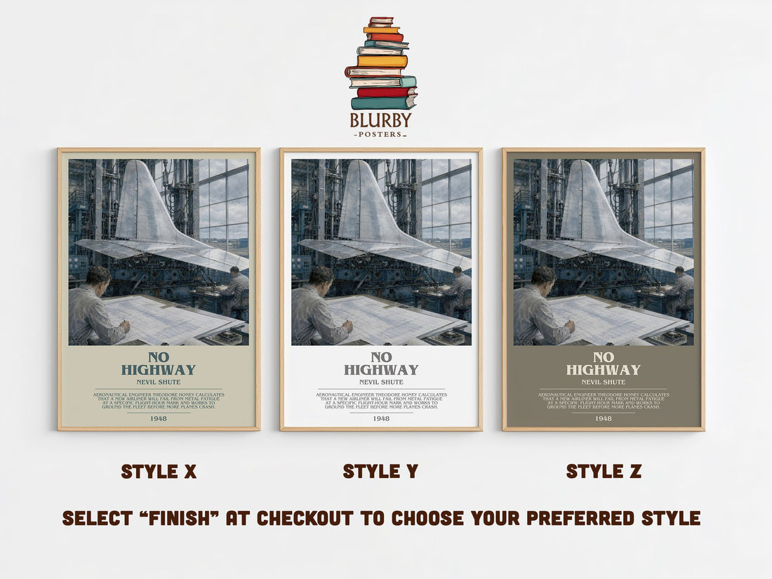 No Highway bookish print in frame leaning in hallway – literary fiction wall art (mockup)