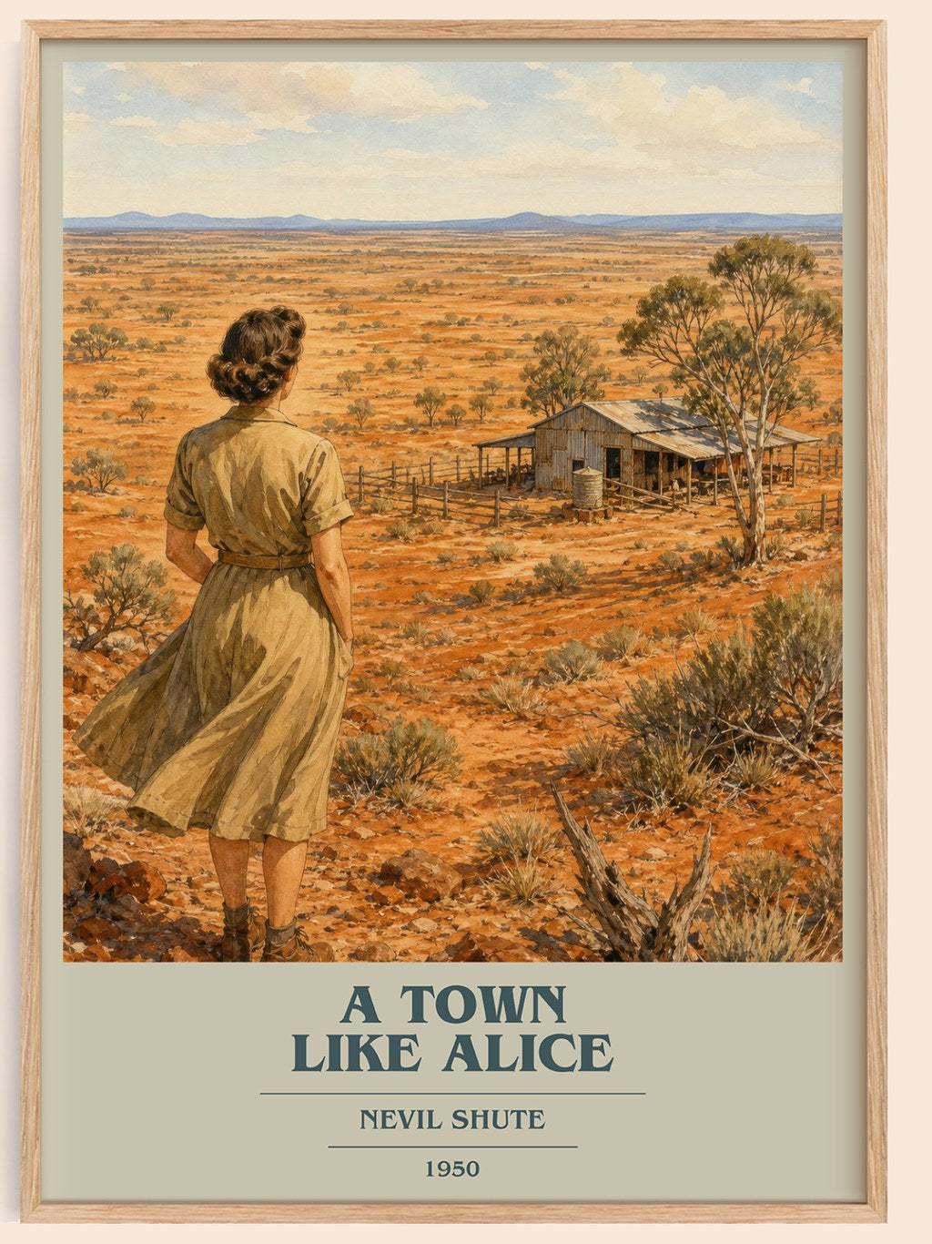 A Town Like Alice book cover book poster by Nevil Shute – framed literary art print
