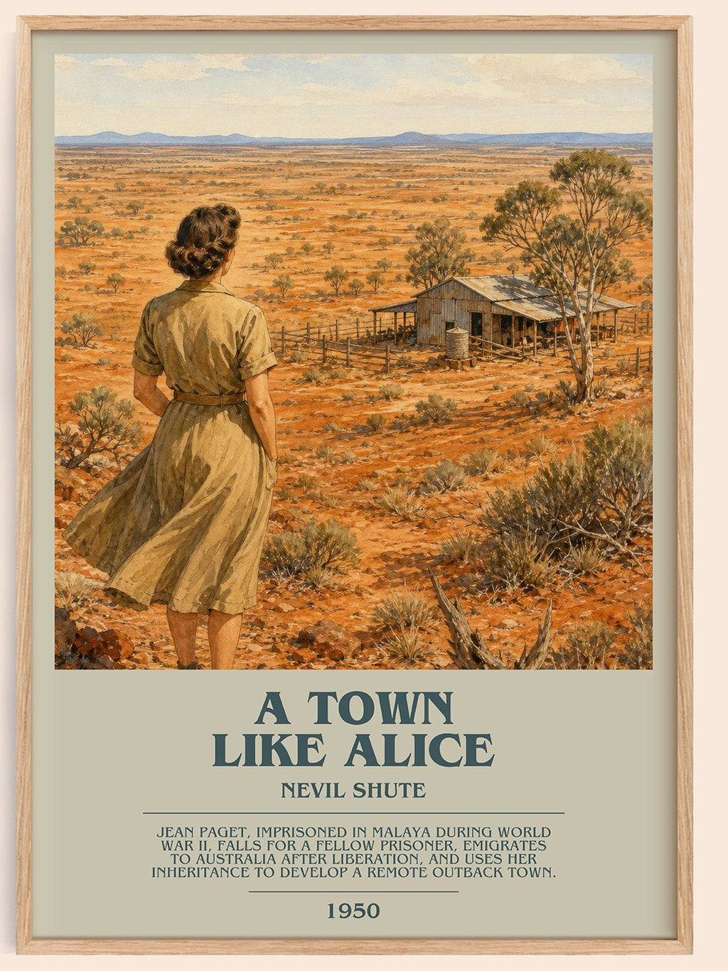 A Town Like Alice bookish book poster by Nevil Shute – framed literary art print