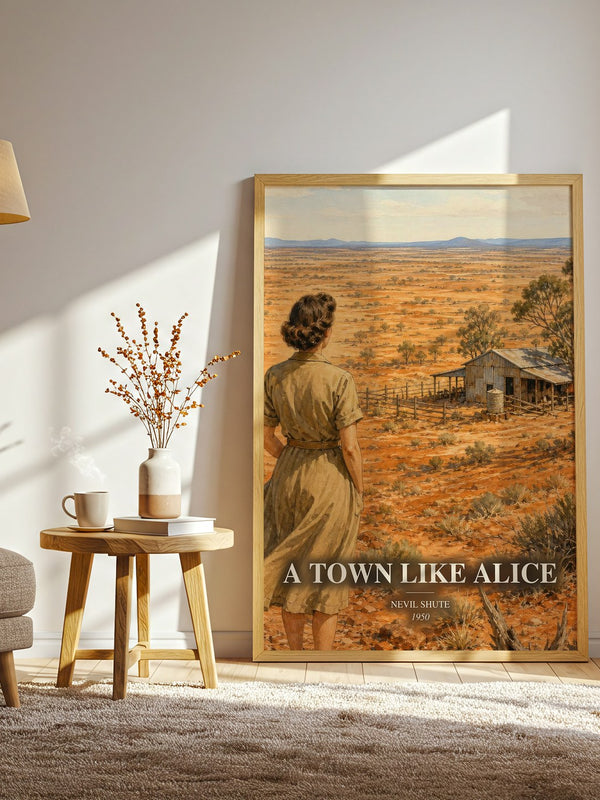 A Town Like Alice watercolour print in frame leaning in hallway – historical fiction wall art