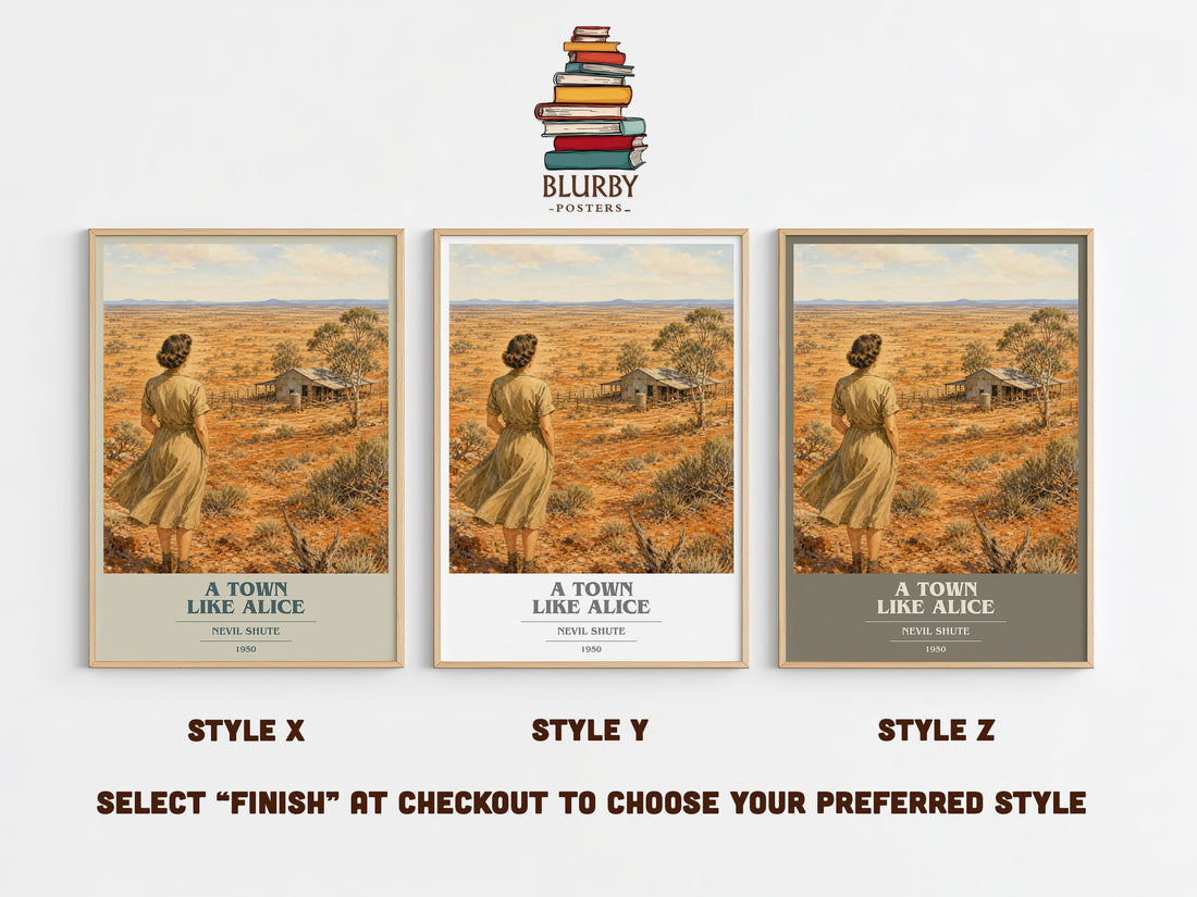 A Town Like Alice book cover print in frame leaning in hallway – historical fiction wall art (mockup)