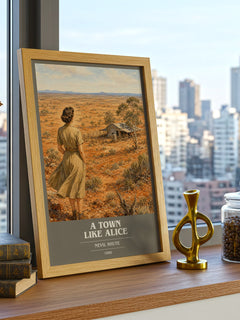 A Town Like Alice book cover print framed by window – literary home decor