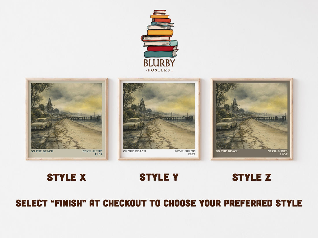 On the Beach literary print in frame leaning in hallway – sci fi wall art (mockup)