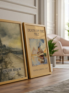 On the Beach watercolour print framed by window – literary home decor