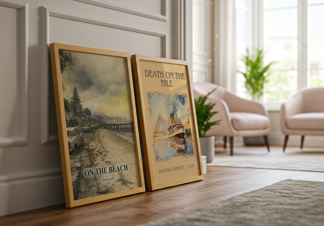 On the Beach watercolour print framed by window – literary home decor