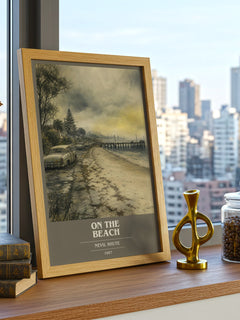 On the Beach book cover print framed by window – literary home decor