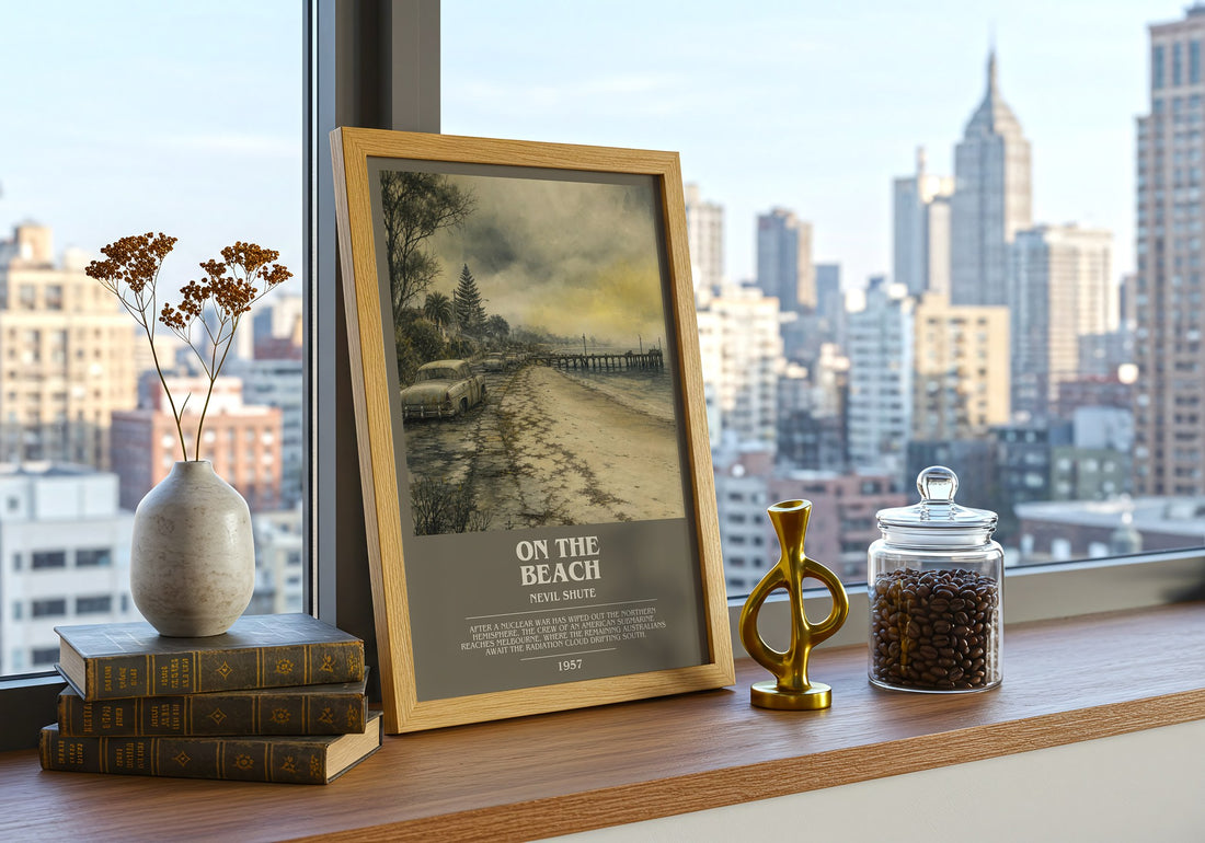 On the Beach bookish print framed by window – literary home decor