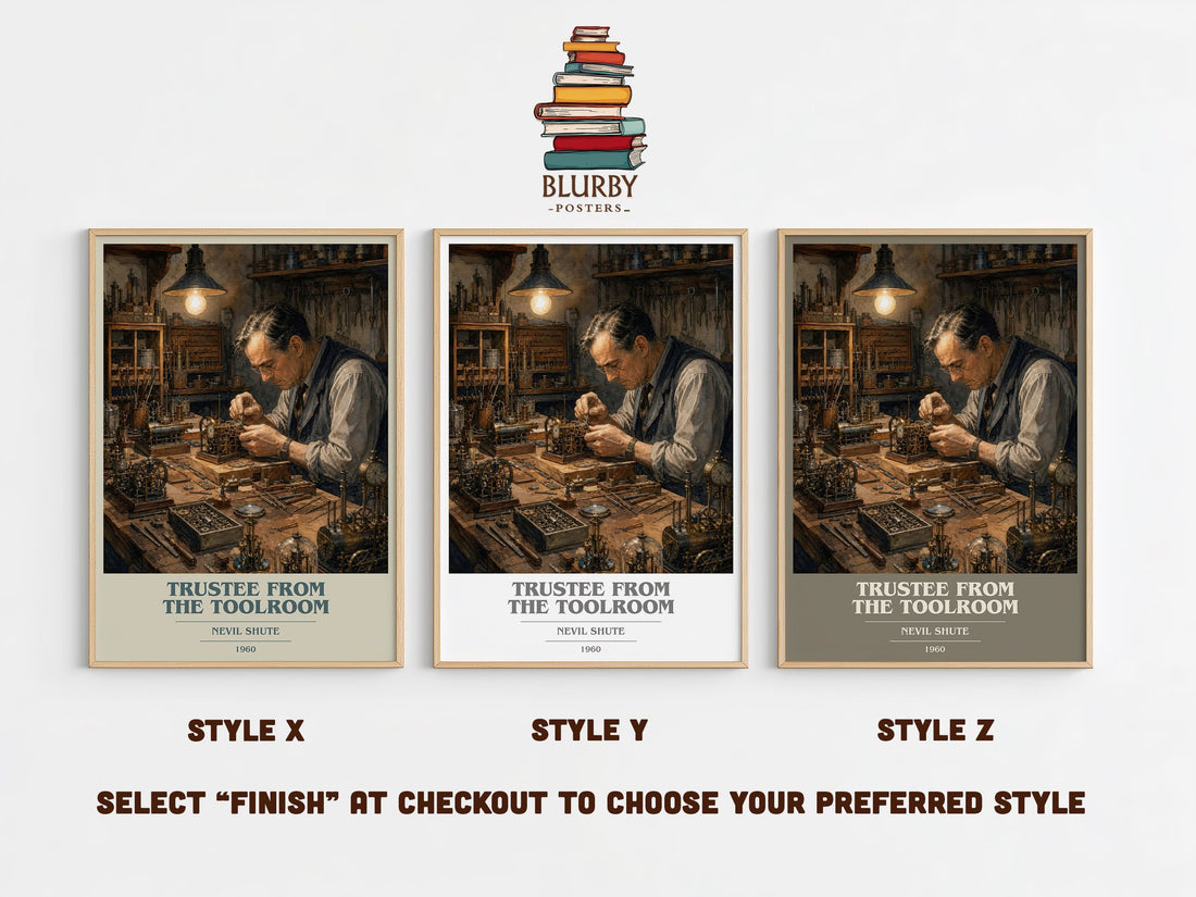 Trustee from the Toolroom book cover print in frame leaning in hallway – adventure wall art (mockup)