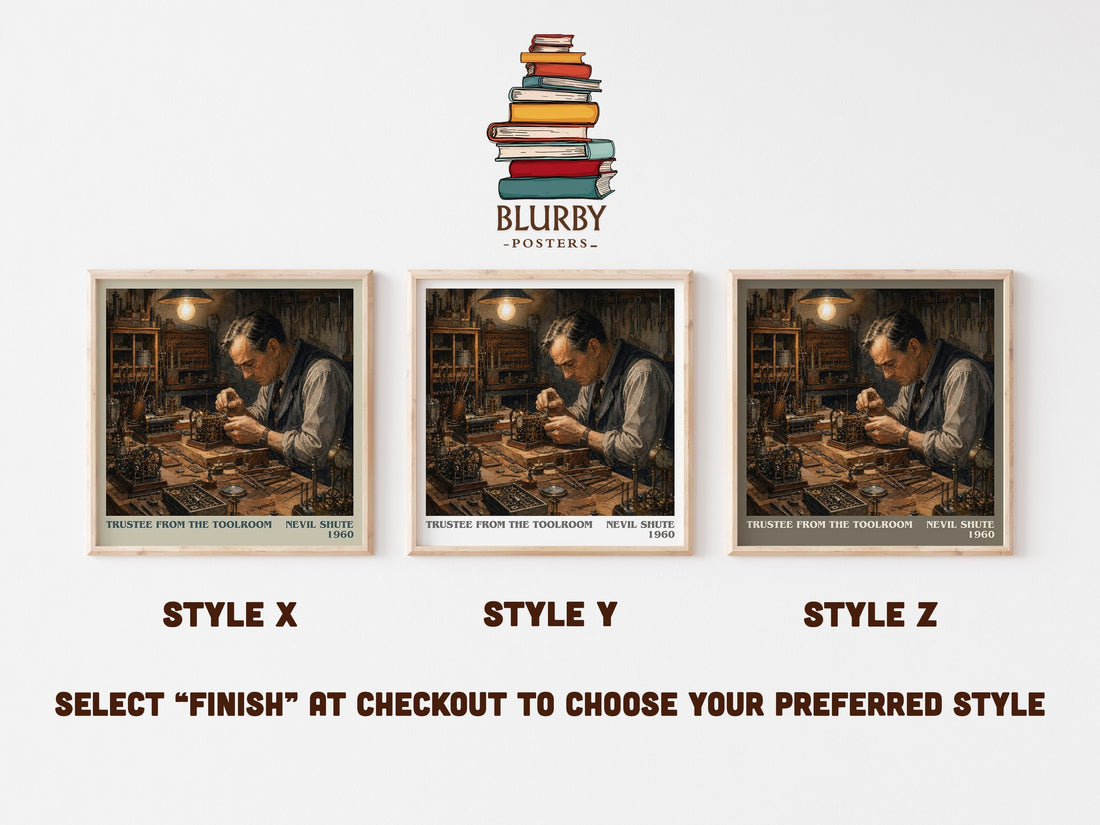 Trustee from the Toolroom literary print in frame leaning in hallway – adventure wall art (mockup)