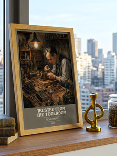 Trustee from the Toolroom book cover print framed by window – literary home decor