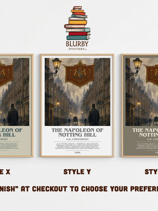The Napoleon of Notting Hill bookish print in frame leaning in hallway – satire wall art