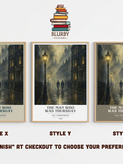 The Man Who Was Thursday book cover print in frame leaning in hallway – mystery wall art