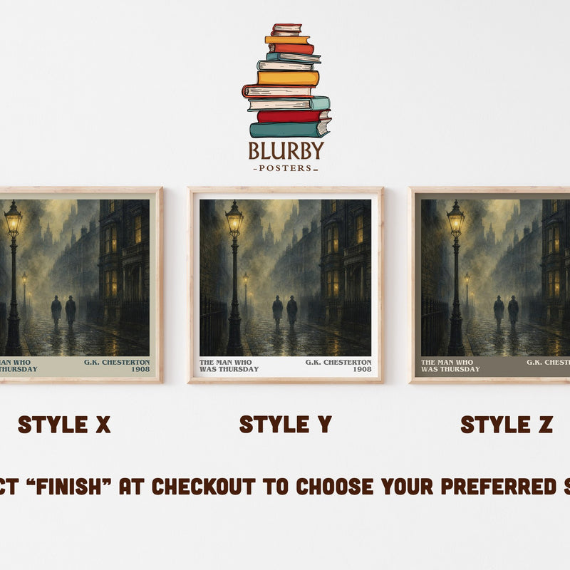 The Man Who Was Thursday literary print in frame leaning in hallway – mystery wall art