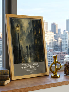 The Man Who Was Thursday book cover print framed by window – literary home decor