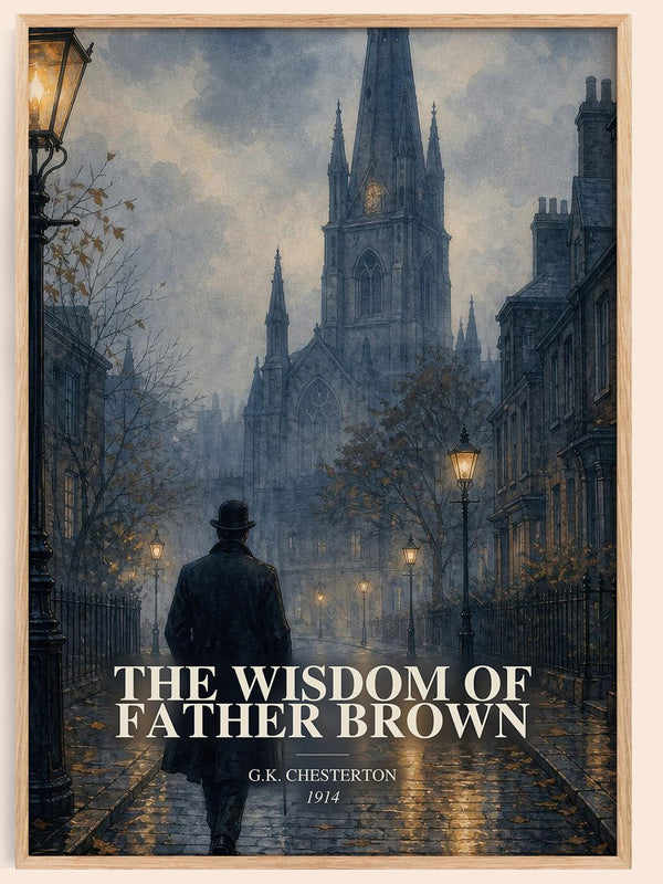 The Wisdom of Father Brown watercolour book poster by G.K. Chesterton – framed literary art print